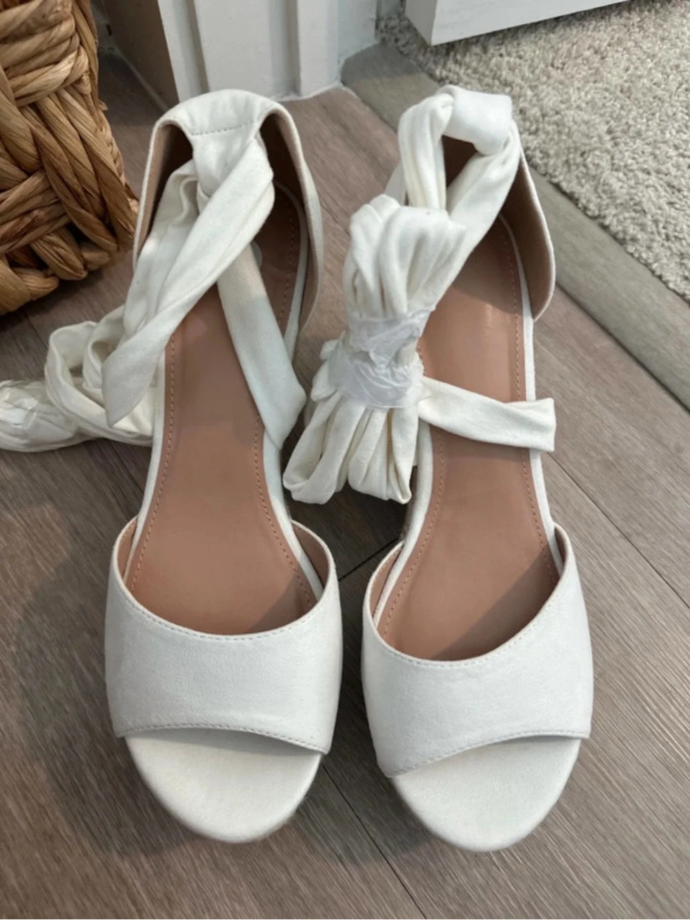 Women’s Cream Espadrille Platform Wedges with Ankle Tie